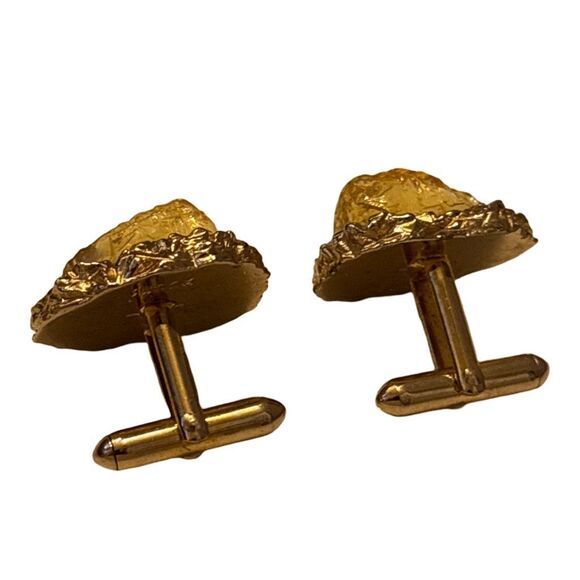 MCM Swank Glass Yellow Lava Cufflinks & Tie Tack Vintage Set - Picture 7 of 8